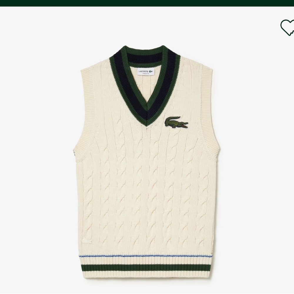 Lacoste UNISEX CABLE KNIT SWEATER VEST IN ORGANIC COTTON *NEVER WORN